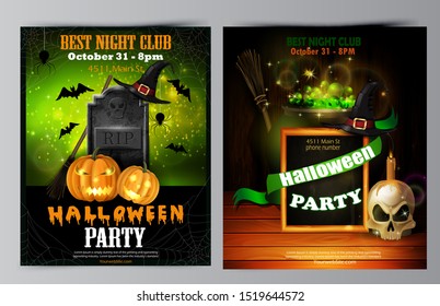 Halloween party flyer with pumpkins