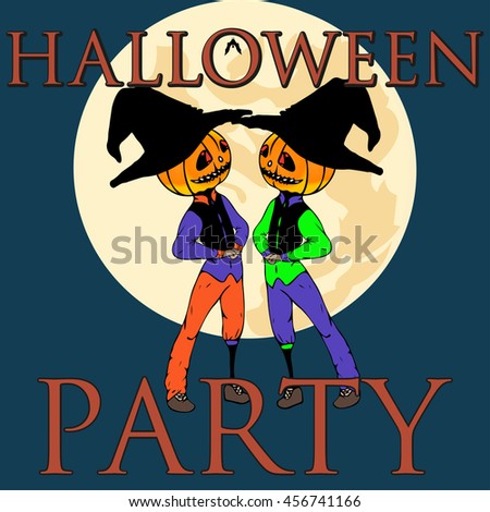 halloween party flyer pumpkins hat witch front stock vector royalty