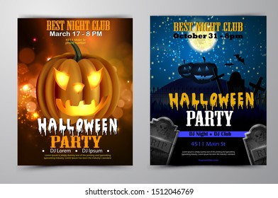Halloween party flyer set vector