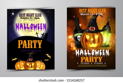 Halloween party flyer set vector