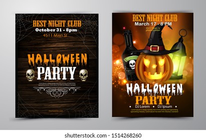 Halloween party flyer set vector