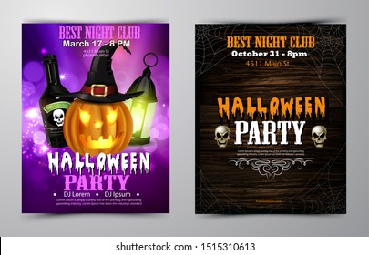 Halloween party flyer set vector