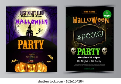 Halloween party flyer set vector