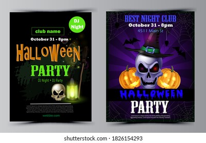 Halloween party flyer set vector