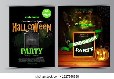 Halloween party flyer set vector