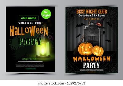 Halloween party flyer set vector