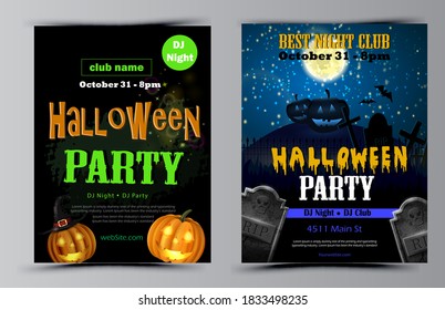 Halloween party flyer set vector