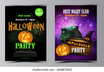 Halloween party flyer set vector