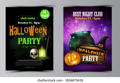 Halloween party flyer set vector