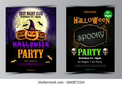 Halloween party flyer set vector