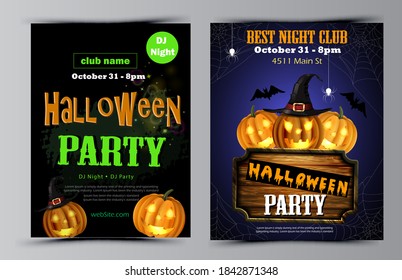Halloween party flyer set vector