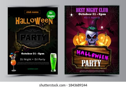 Halloween party flyer set vector