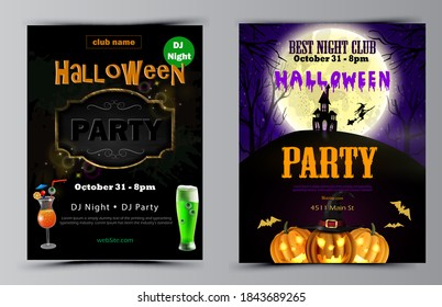 Halloween party flyer set vector