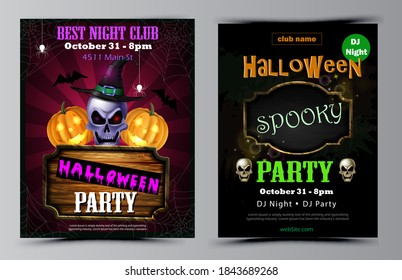 Halloween party flyer set vector
