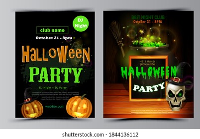 Halloween party flyer set vector