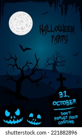 Halloween party flyer template - blue and black - cemetery theme
