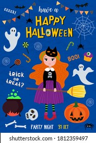 halloween party flyer template. vector image in cartoon style
