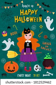 halloween party flyer template. vector image in cartoon style