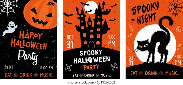 halloween party flyer template. vector image in cartoon style