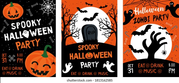 halloween party flyer template. vector image in cartoon style