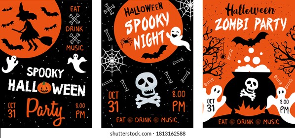 halloween party flyer template. vector image in cartoon style