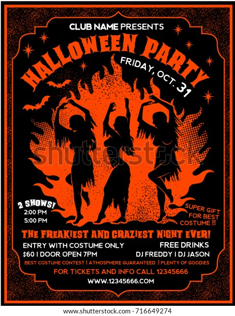 halloween party flyer template witches dancing stock vector halloween dance flyer templates