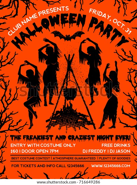 halloween party flyer template witches dancing abstract halloween dance flyer templates