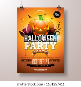 Halloween Party Flyer Vector Illustration Scary Stock Vector (Royalty ...