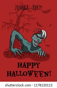 Halloween party flyer.Zombie party. Vector illustration