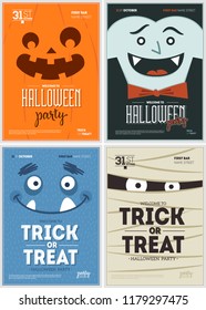 Halloween party fun posters collection. Halloween design template. Vector illustration