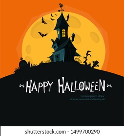 Halloween party ghost house halloween cartoon vector illustration