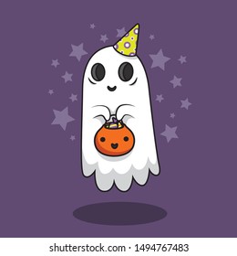 Halloween party ghost with pumpkin vector
