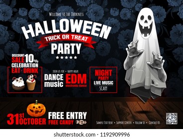  Halloween Party, Ghost, treat or trick, Vector illustration,  horizontal Poster, you can place relevant content on the area.