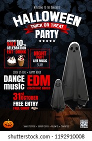  Halloween Party, Ghost, treat or trick, Vector illustration, Vertical Poster, you can place relevant content on the area.