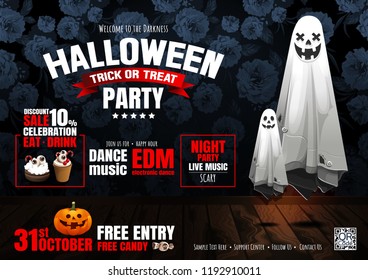  Halloween Party, Ghost, treat or trick, Vector illustration,  horizontal Poster, you can place relevant content on the area.