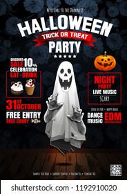  Halloween Party, Ghost, treat or trick, Vector illustration, Vertical Poster, you can place relevant content on the area.