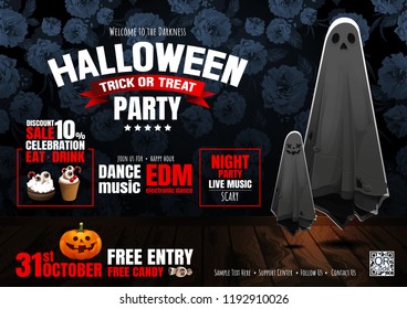  Halloween Party, Ghost, treat or trick, Vector illustration,  horizontal Poster, you can place relevant content on the area.
