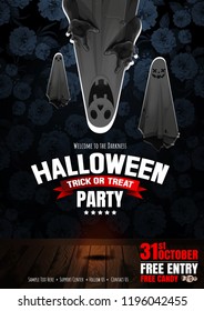  Halloween Party, Ghost, treat or trick, Vector illustration, Vertical Poster, you can place relevant content on the area.
