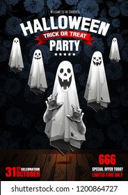  Halloween Party, Ghost, treat or trick, Vector illustration, Vertical Poster, you can place relevant content on the area.