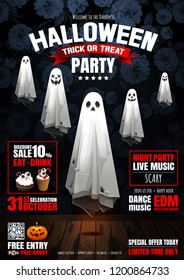  Halloween Party, Ghost, treat or trick, Vector illustration, Vertical Poster, you can place relevant content on the area.