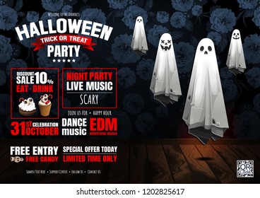  Halloween Party, Ghost, treat or trick, Vector illustration,  horizontal Poster, you can place relevant content on the area.