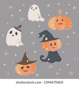 Halloween Party with Ghosts and Jack-o’-Lanterns