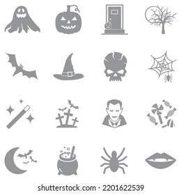 Halloween Party. Gray Flat Design. Vector Illustration.
