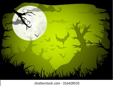 Halloween Party Green Old Movie Style Poster Background. Vector illustration