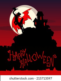 Halloween party greeting card with a vampire silhouette