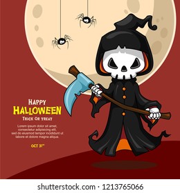 Halloween Party Grim Reaper Angry Cartoon Illustration