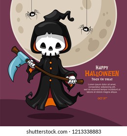 Halloween Party Grim Reaper Cartoon Illustration