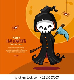 Halloween Party Grim Reaper Cute Cartoon Illustration