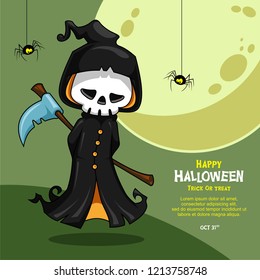 Halloween Party Grim Reaper Sad Cartoon Illustration