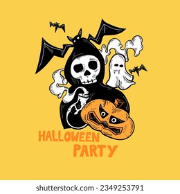 Halloween Party Hand Drawing Illustration Poster Design